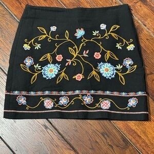 Ann Taylor Loft Cotton Embroidered Black Floral Mini Skirt - Size 10